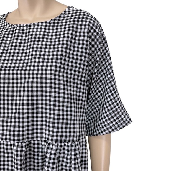Zanzea Dress Womens XL Black White Gingham Check Short Sleeve Maxi Long NWT - Picture 4 of 10